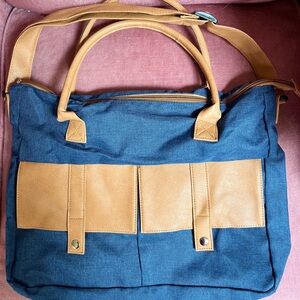 Woman’s Navy/ tan canvas tote bag , lightweight casual stylish